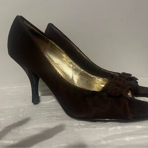 Rampage Dark Brown Heels with Gold Accents